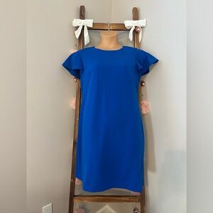 Calvin Klein Blue Stretch Crepe Flutter Sleeve Shift Dress Classic Workwear